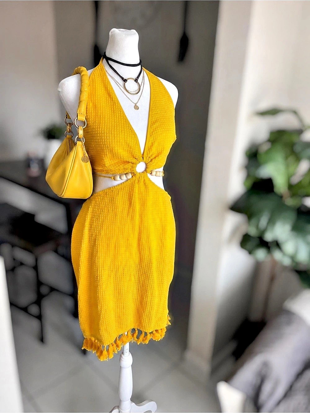 SHEIN CURVE Yellow Cutout Mini Dress 2XL Like New